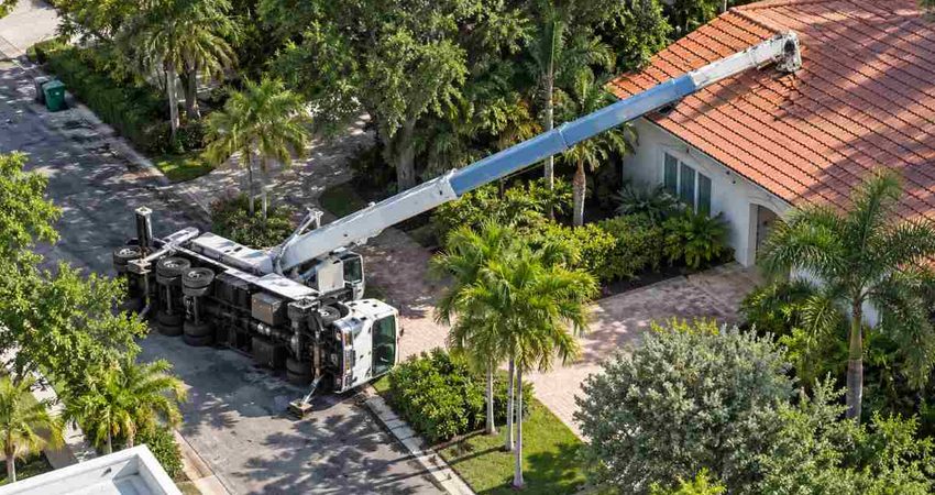 Una grúa cae sobre una casa en Fort Lauderdale tras volcarse un camión gruacasa