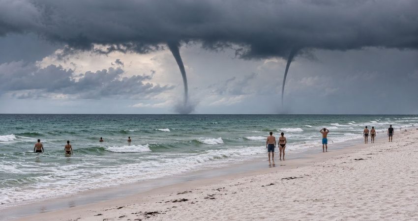 Alerta en el Panhandle: gigantescas trombas marinas aparecen frente a Navarre Beach y sorprende a los bañistas tromba