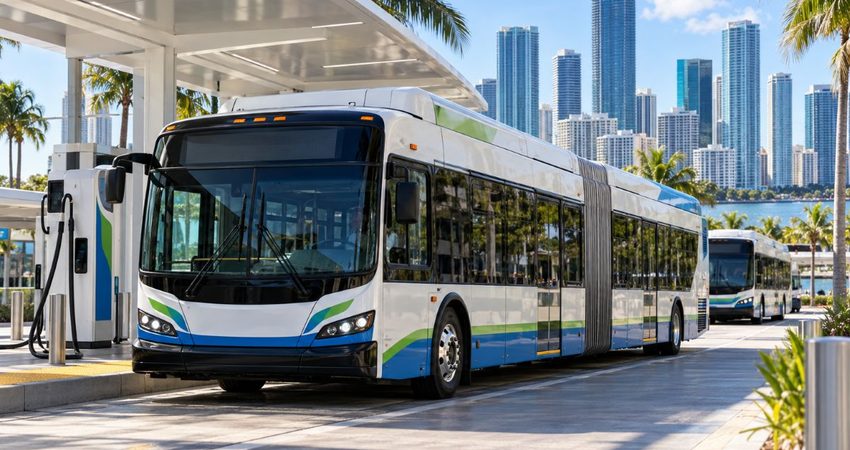 Miami-Dade eligió a JPMorgan para financiar 133 autobuses eléctricos por hasta $210 millones Autobús eléctrico articulado en Miami-Dade