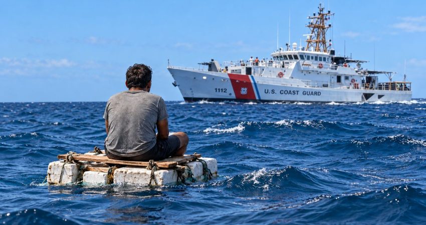 Familiares del cubano que llegó en balsa rústica a Florida ofrecen contradictorias declaraciones: "Estaba loco por salir de Cuba" Balsa de rescate y patrullero costero