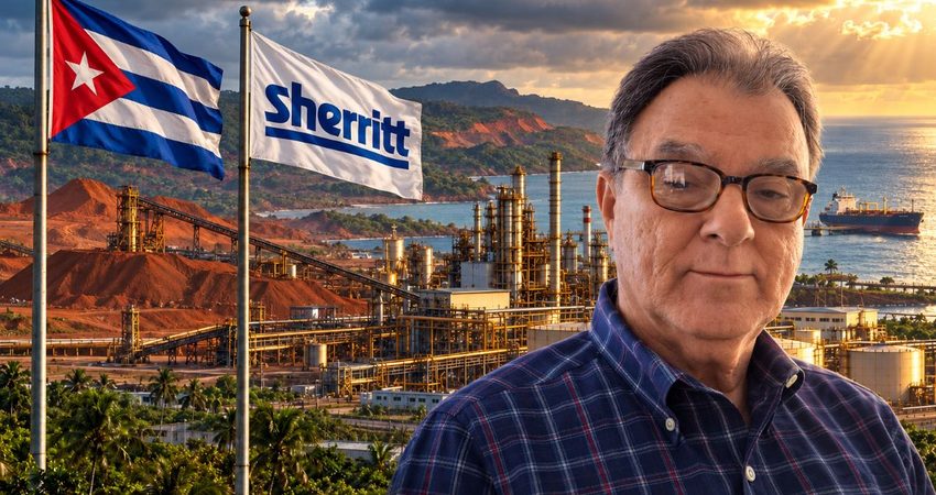 Combustible para Sherritt desata la indignación de Ramón Saúl Sánchez contra Trump: "Otro engaño a los incautos y otro juego con nuestro dolor" Banderas cubana y Sherritt en planta industrial