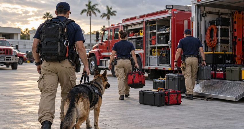Preparados para salvar vidas: Miami-Dade moviliza 88 rescatistas ante la amenaza del huracán Isaías Brigada de rescate ante Isaías