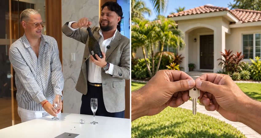 "Hoy abrimos una puerta que soñamos durante mucho tiempo": Yoyi y Preña Palma dejan atrás el efficiency y celebran su primera casa en Estados Unidos Champaña y llaves del hogar