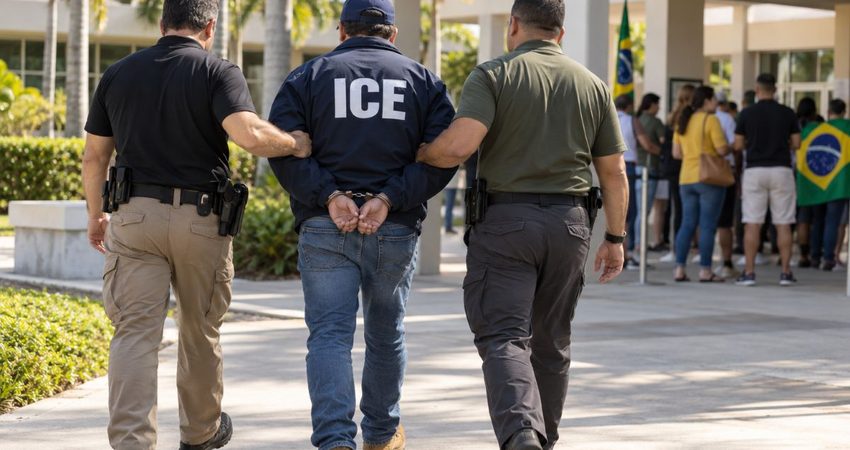 Hombre quería ver cómo reaccionaban al atuendo de ICE y terminó arrestado en Miami Chaqueta ICE durante una detención en campus