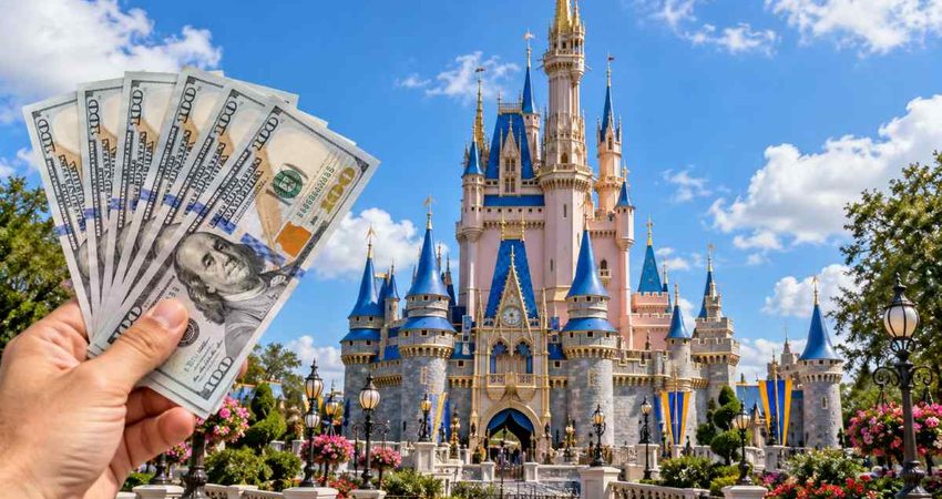 La magia sale más cara: Disney World sube precios Cinderella Castle and Hundred-Dollar Bills
