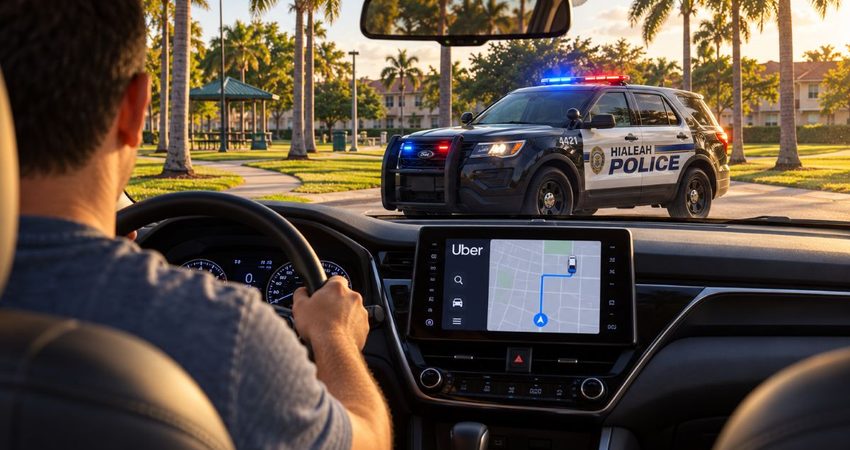 Arrestan a conductor de Uber en Hialeah tras denuncia de agresión contra una mujer de 63 años Conductor, Uber y patrulla en Hialeah