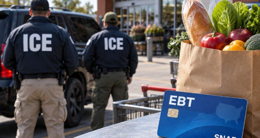 Cubana entre los detenidos por ICE en operativo nacional por presunto fraude con cupones de alimentos EBT Card and Groceries Outside Store