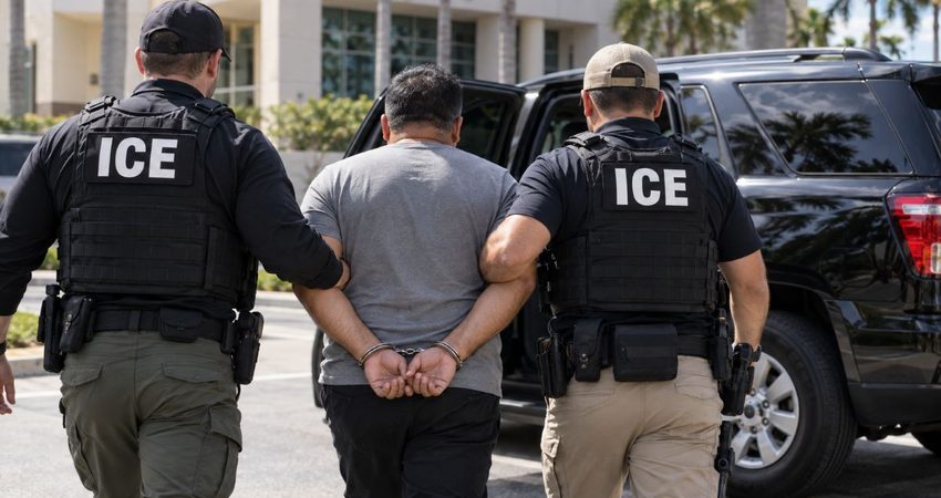 ICE detiene a cubano con condena por homicidio en operativo contra extranjeros con antecedentes graves Escolta federal hacia camioneta oscura