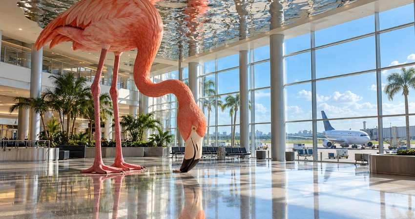 Florida destaca en el ranking nacional de aeropuertos: una de sus ciudades conquista el primer lugar entre los grandes aeropuertos de EE.UU. por tercer año consecutivo Flamenco rosa y vuelos en Tampa