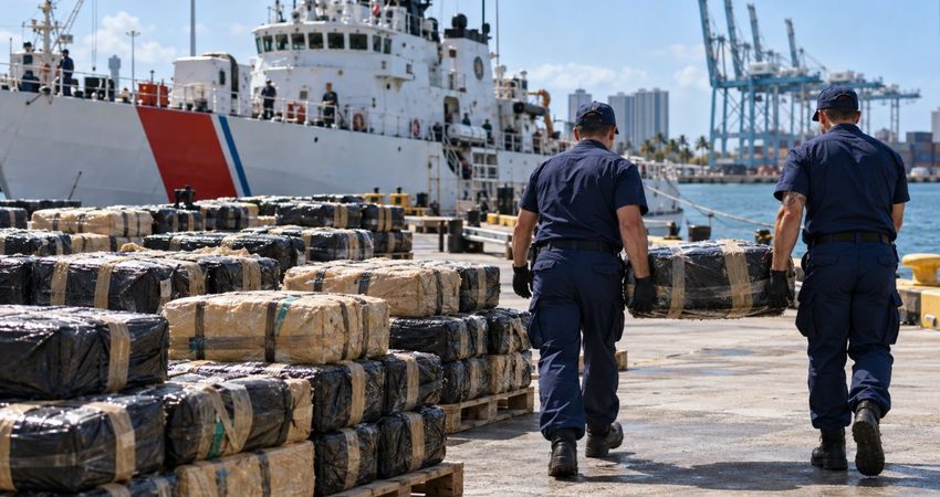 Golpe al narcotráfico: Guardia Costera de EE.UU descarga en Florida más de 32.000 libras de drogas incautadas en alta mar Guardia Costera descarga bultos incautados