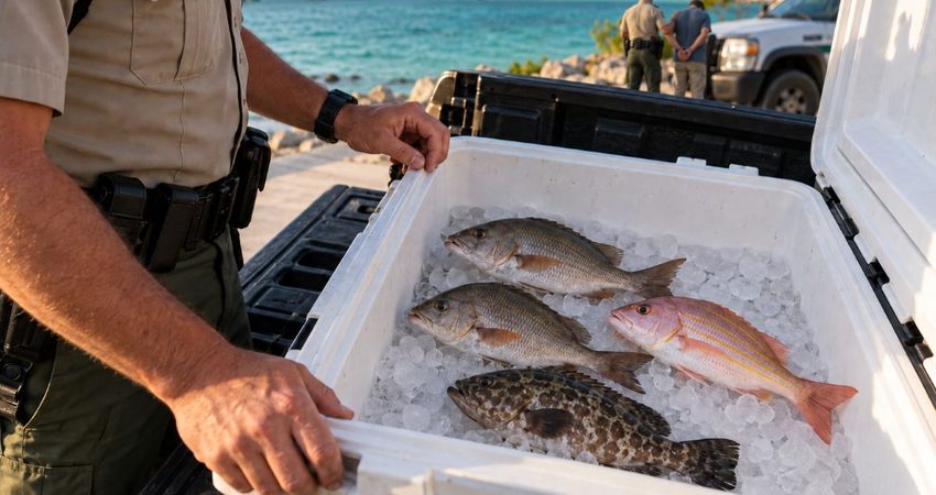 Hombre en Miami queda arrestado por pesca ilegal: Esto fue lo que los agentes encontraron en su nevera Hielera con peces y arresto distante