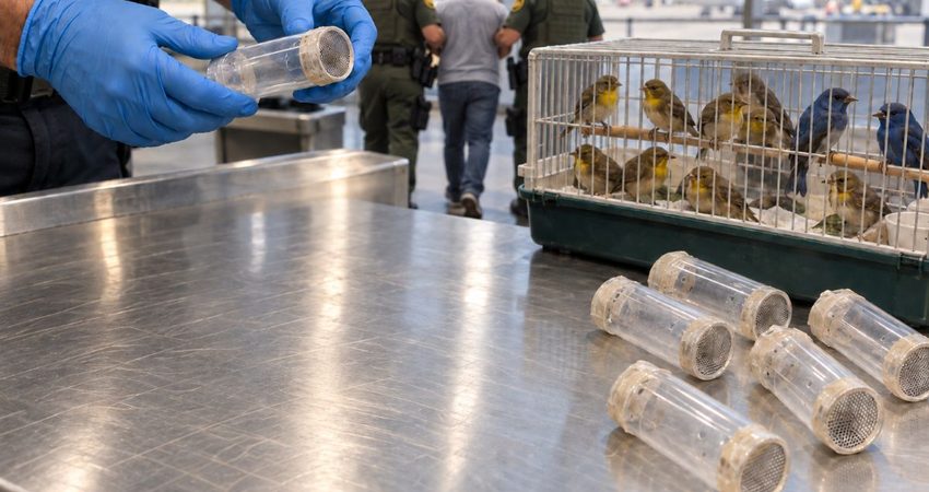 Diez pájaros en seis tubos: descubren insólito contrabando en un vuelo de La Habana a Miami Inspección aeroportuaria con escolta fronteriza