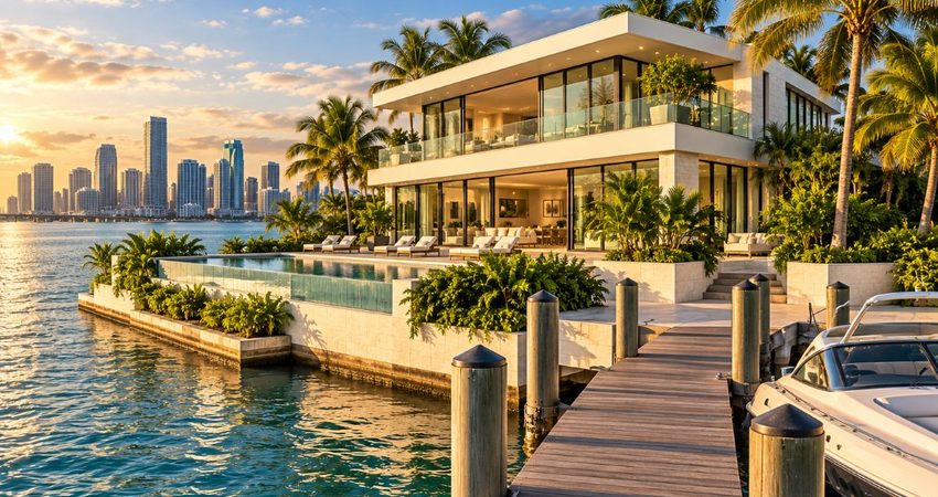 Miami atrae millones del extranjero: compradores de Latinoamérica entre los protagonistas que impulsan el mercado inmobiliario de lujo Mansión de Miami desde el muelle