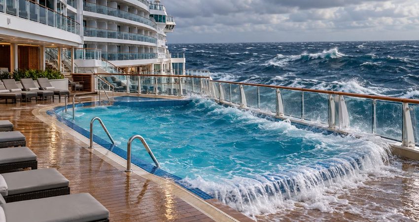 Viajes agitados entre Florida y Bahamas: cruceros se balancean y navieras modifican escalas tras fuerte oleaje Mar picado sacude piscina de crucero