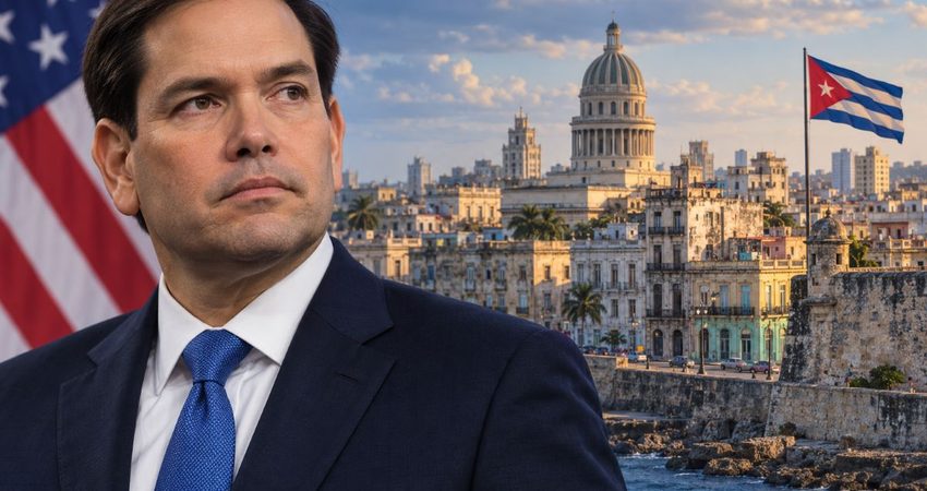 Marco Rubio llama a los cubanos a colaborar con la CIA para impulsar un cambio: "Ahora es el momento" Marco Rubio con La Habana al fondo