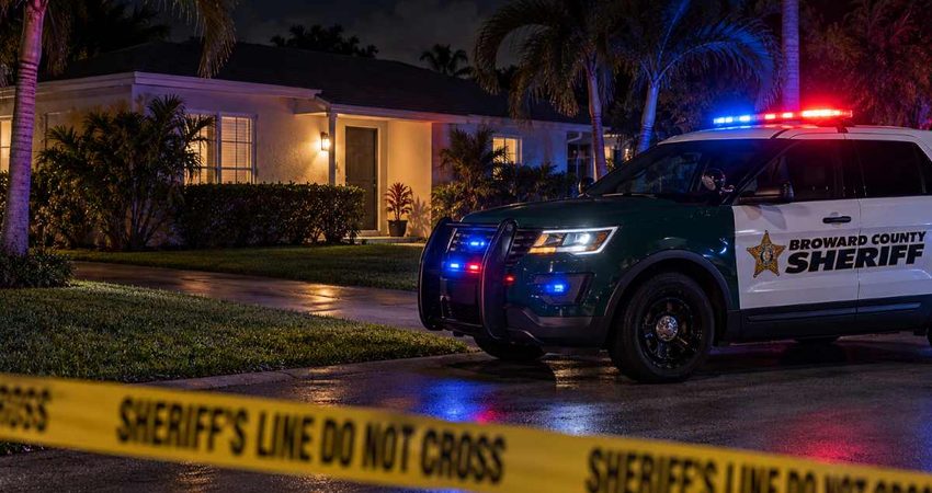 Arrestan a un hombre acusado de matar a puñaladas a su madre en Broward Nighttime Sheriff Scene Behind Crime Tape