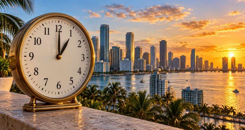 Cambio de hora en Florida: los relojes se atrasarán el 1 de noviembre y oscurecerá más temprano One O’Clock Over Miami