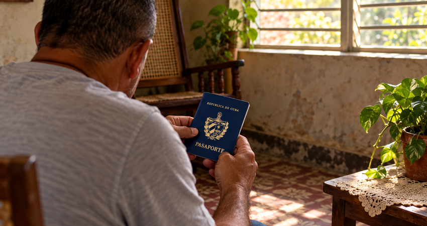 “Lo que quisiera es estar con ella”: cubano autodeportado pide regresar a EE.UU. para apoyar a su hija durante una cirugía Padre sostiene un pasaporte cubano