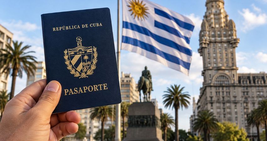 Residencia permanente en Uruguay: nuevo decreto beneficia a cubanos que llegaron antes de 2026 Pasaporte cubano ante la bandera uruguaya