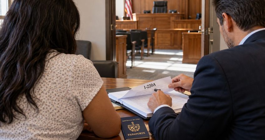 "No tuve que presentarme": cubana con I-220A relata un giro inesperado antes de su primera corte Pasaporte cubano y documento I-220A
