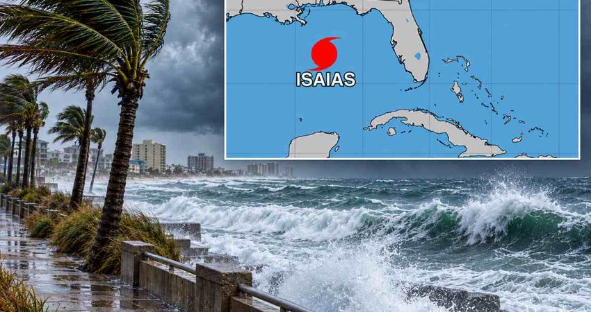 Isaías alcanza categoría 3 con vientos de 195 km/h y amenaza el noroeste de Florida Storm coast with hurricane map inset