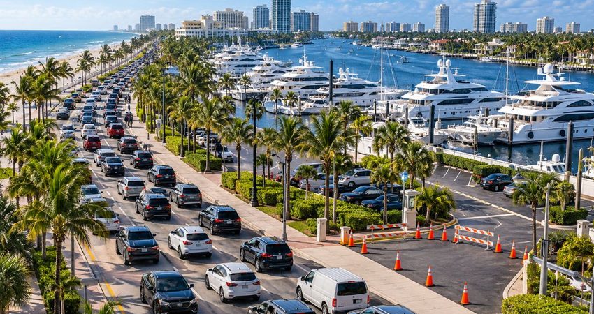 Fort Lauderdale pide planificar los viajes ante el tráfico del Boat Show: estas son las zonas afectadas Tráfico y yates en Fort Lauderdale