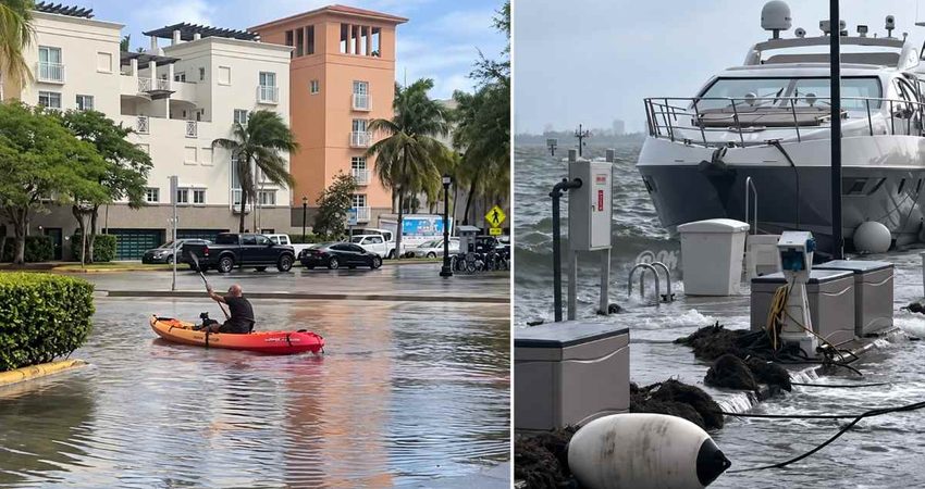 Hasta en kayak por la calle: inundaciones en Miami dejan muelles y zonas de Edgewater bajo el agua inundacionesmiami